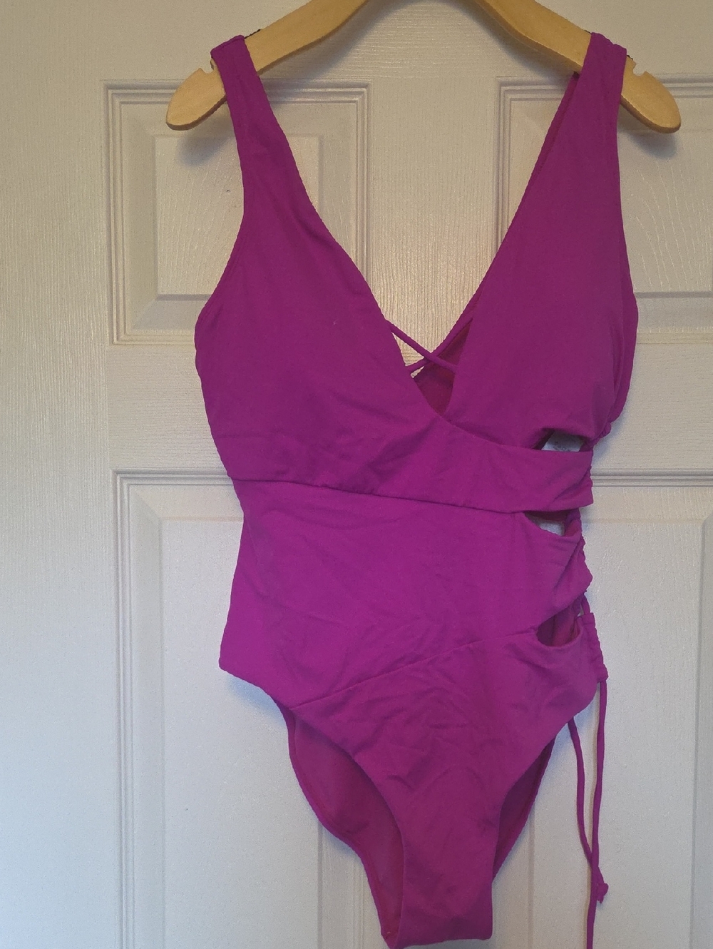 Swimsuits For All Magenta One-Piece Swimsuit with Side Cutout/Tie, Size 10